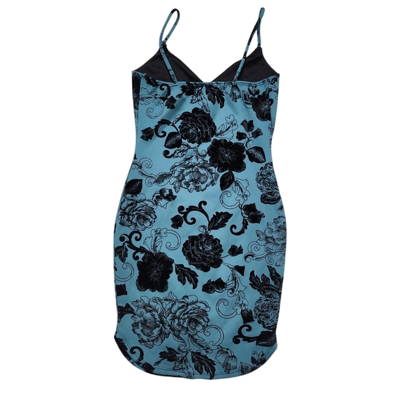 Seduction Teal and Black Velour Bodycon Dress Size Small - Picture 3 of 8